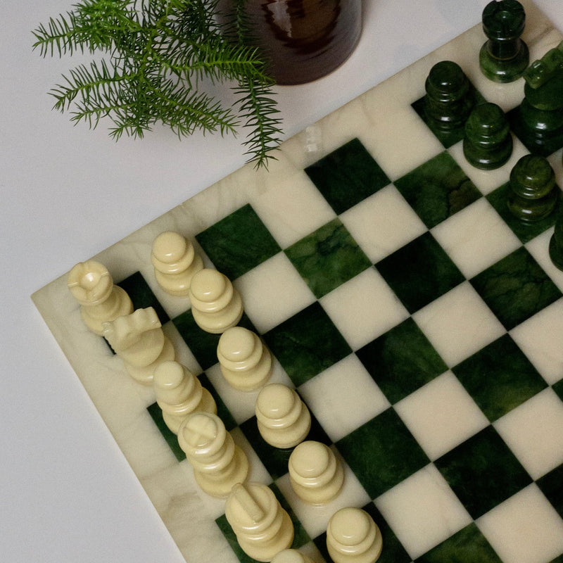 Vintage Italienisches Schachbrett aus Alabaster - Grün/Beige