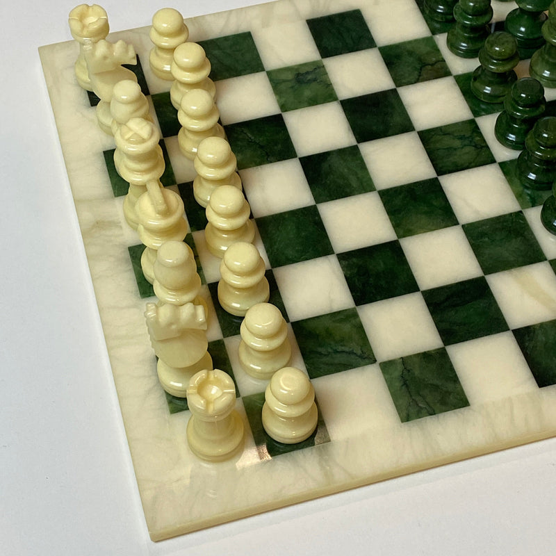Vintage Italienisches Schachbrett aus Alabaster - Grün/Beige