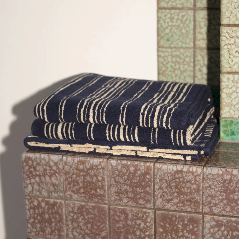 Ester Bath Towel - Navy/Ecru