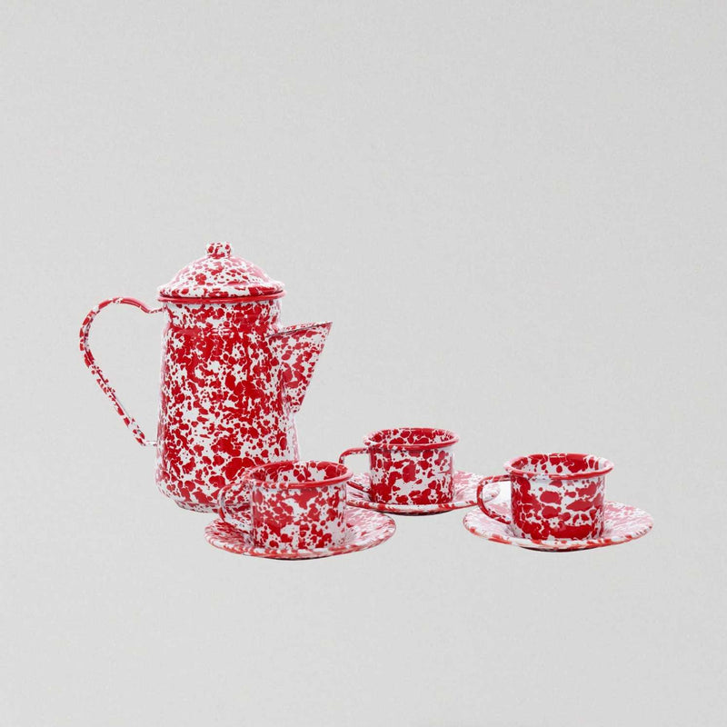 Enamel Children's Tea Set - Marble Red/White