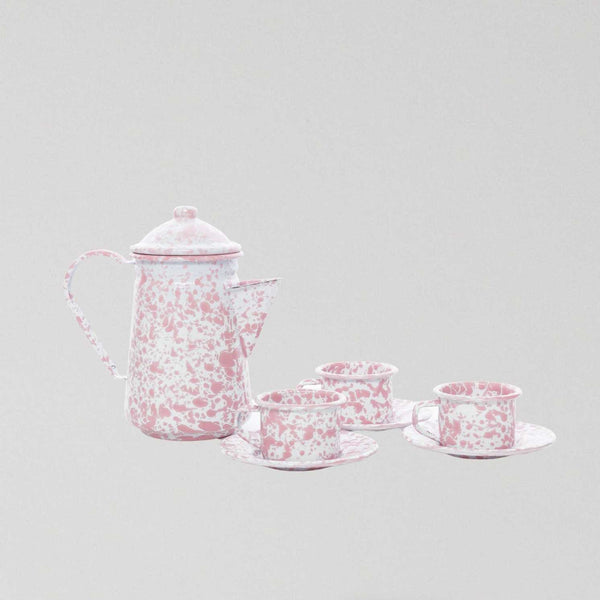Emaille Kinder Teeservice-Set - Marmor Rosa/Weiß