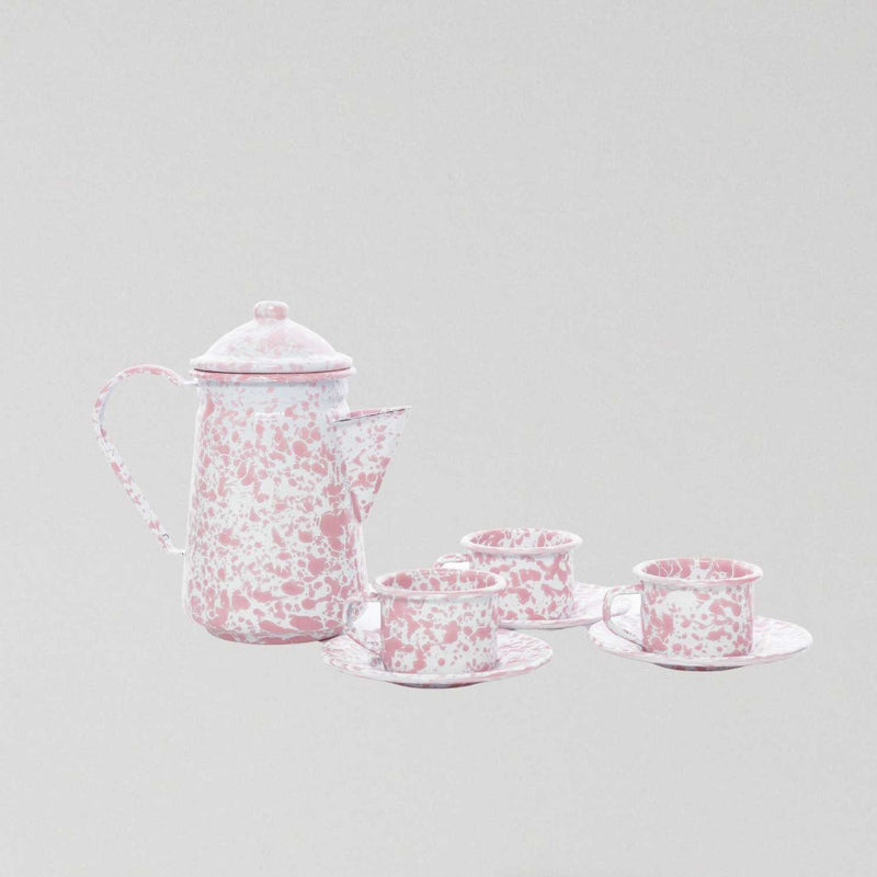 Enamel Children's Tea Set - Marble Pink/White
